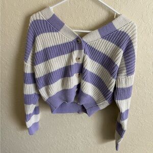Jessica Simpson Lavender and Cream Off-the-Shoulder Sweater